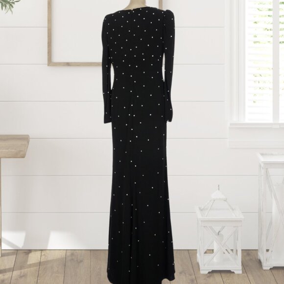 Mac Duggal 55797 Rhinestone Encrusted Long Sleeve V-Neck Black Gown Maxi - Picture 3 of 4